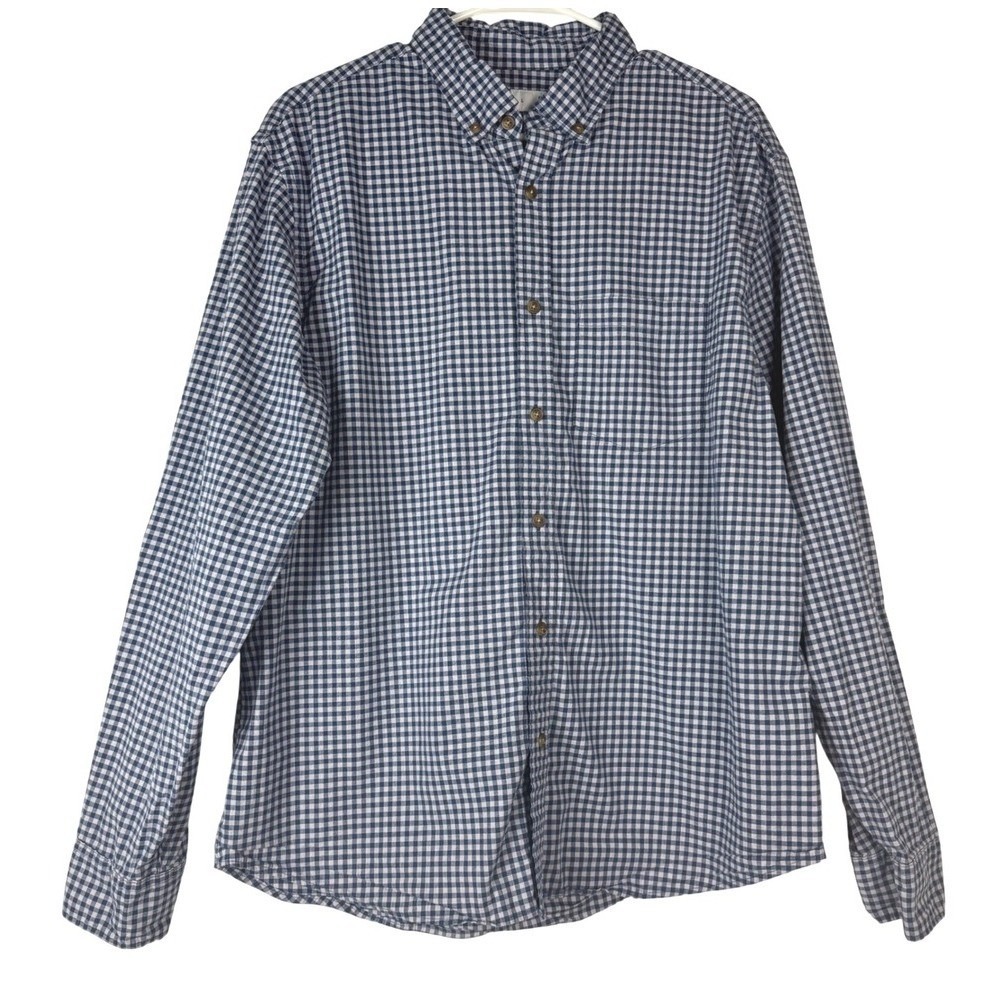 Old Navy Mens L Everyday Shirt Blue Gingham Cotton Classic Preppy Office Coastal